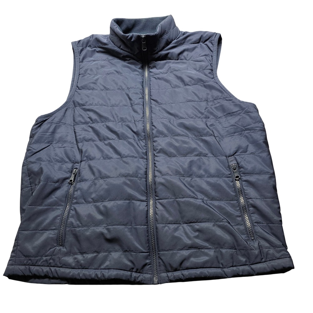 Banana Republic Puffer Vest Mens M Navy Blue Full Zip Quilted Mock Neck 4668